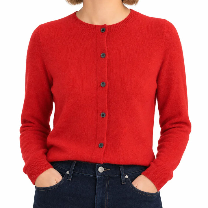 Marianne | Women's Winter Knit Wool Cardigan Sweater - Color:Red;Size:XS