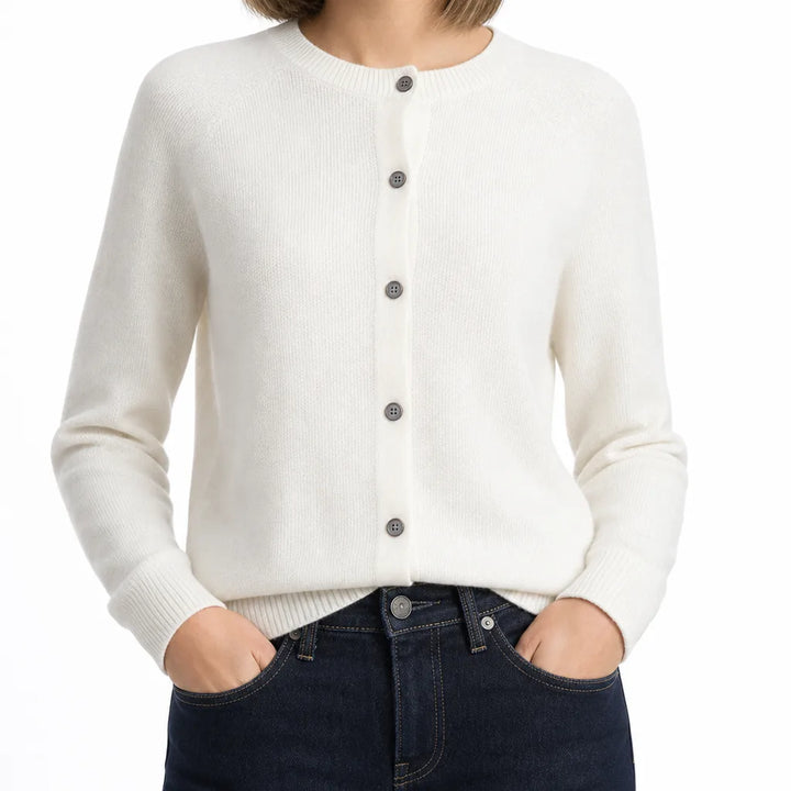 Marianne | Women's Winter Knit Wool Cardigan Sweater - Color:White;Size:XS