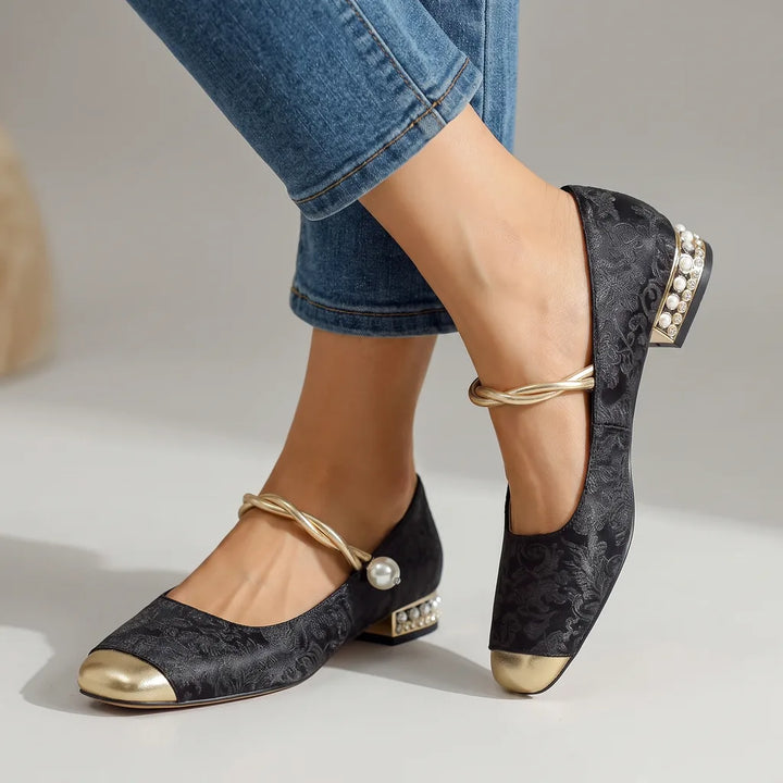 Marielle Cap Toe Mary Jane Flats - Color:Black;Size:35