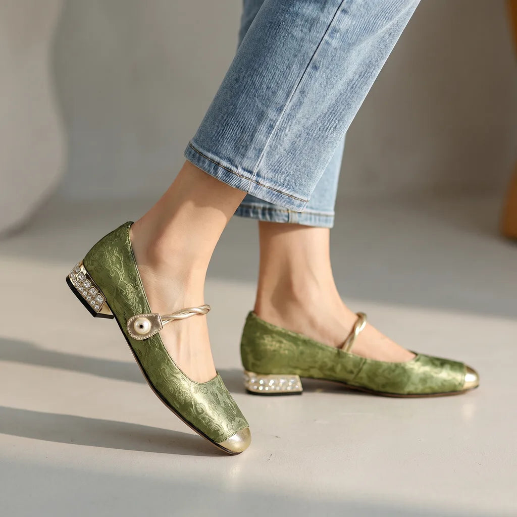 Marielle Cap Toe Mary Jane Flats - Color:Green;Size:35