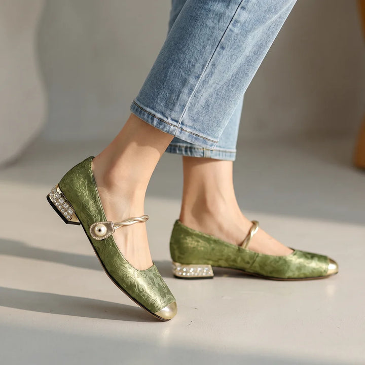 Marielle Cap Toe Mary Jane Flats - Color:Green;Size:35