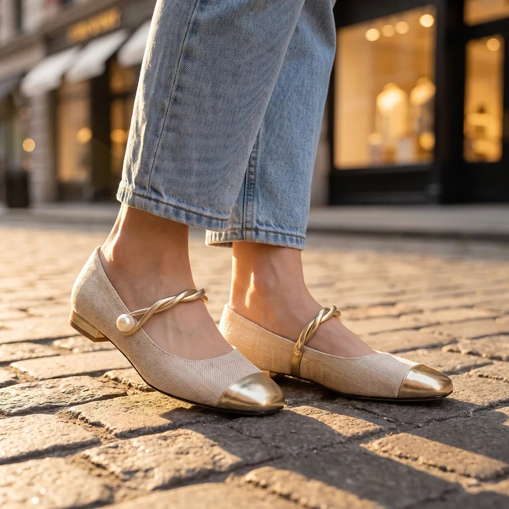 Women's Beige Pettigrew Mary Jane Flats