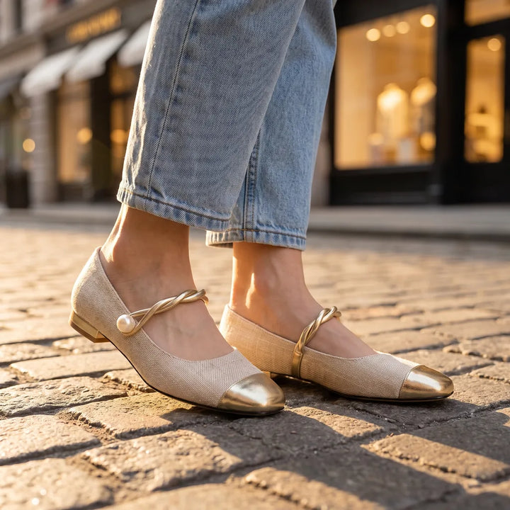 Women's Beige Pettigrew Mary Jane Flats