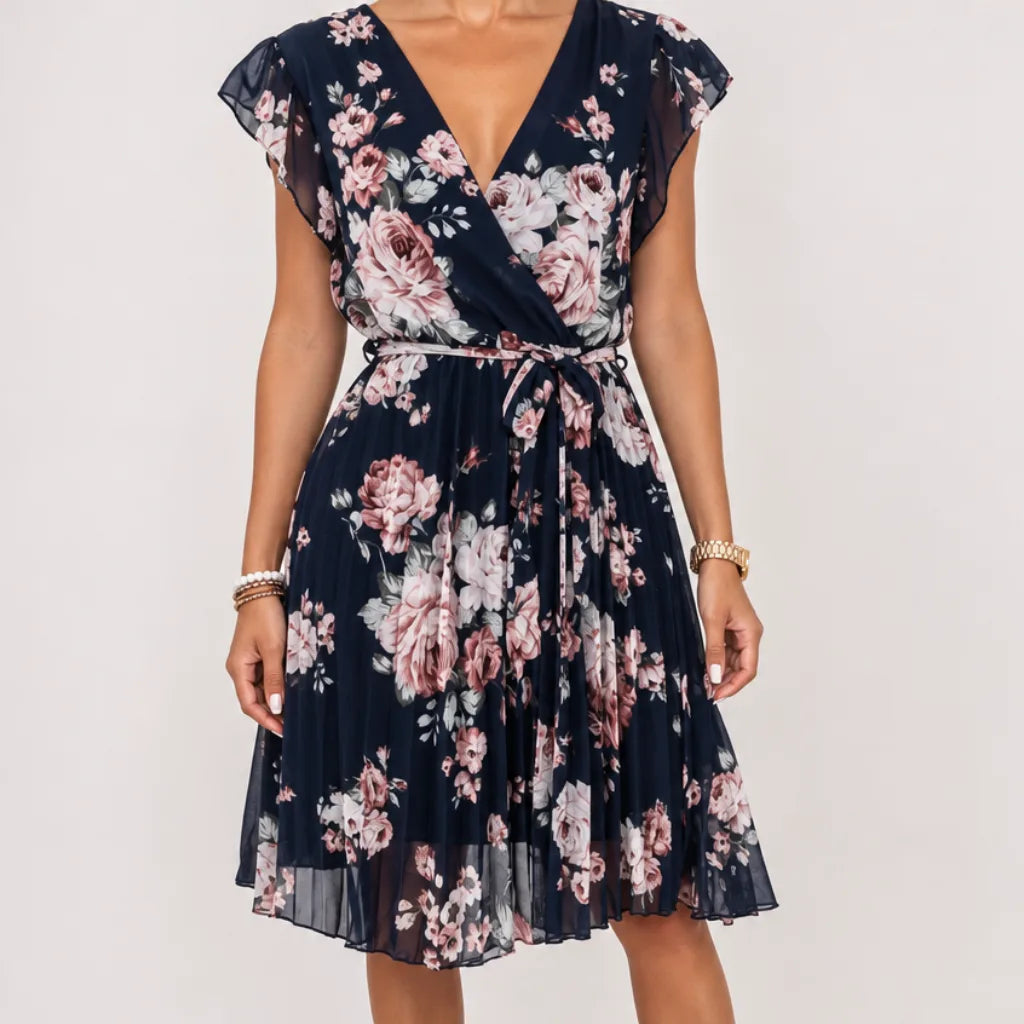 Marielle | Women's Fall Floral Bohemian Dress - Color:Black;Size:XS
