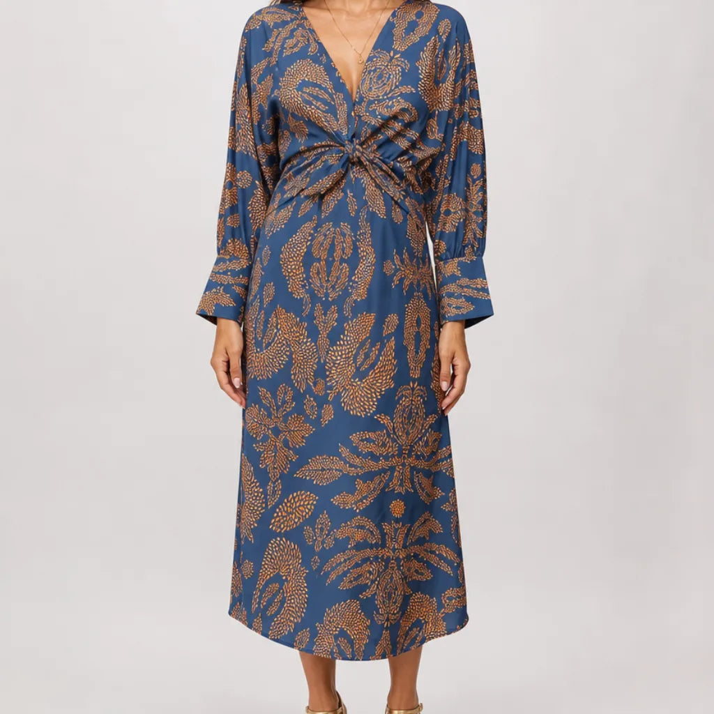 Marielle | Women's Fall Wrap Maxi Dress - Color:Blue;Size:XS