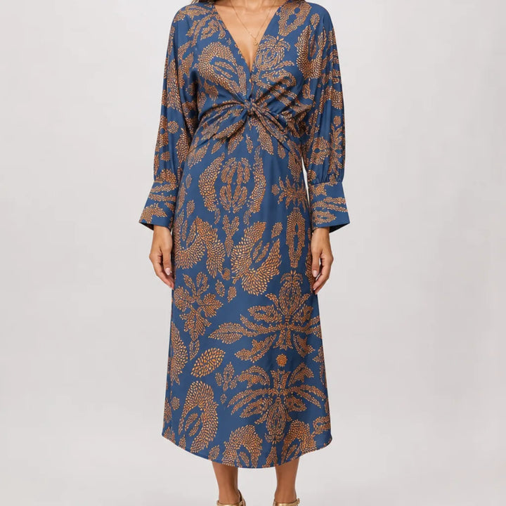 Marielle | Women's Fall Wrap Maxi Dress - Color:Blue;Size:XS