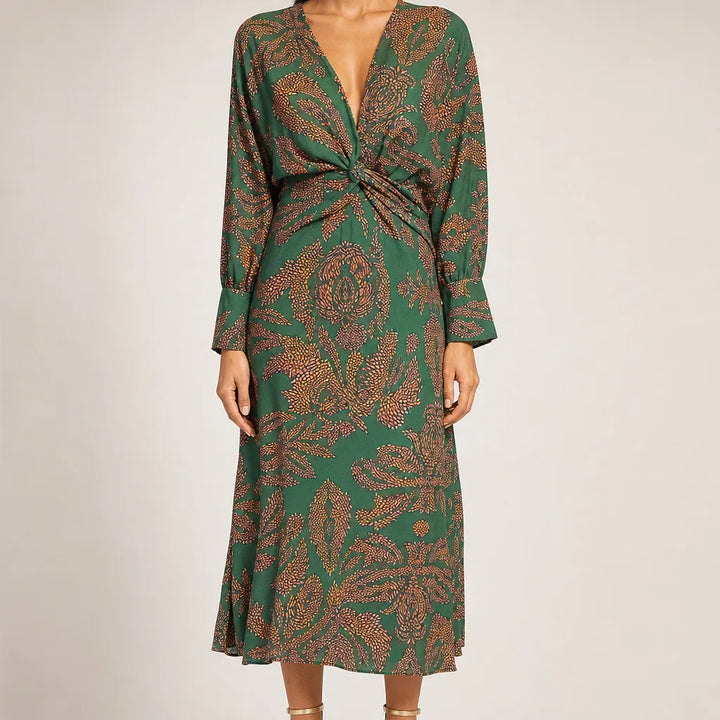 Marielle | Women's Fall Wrap Maxi Dress - Color:Green;Size:XS