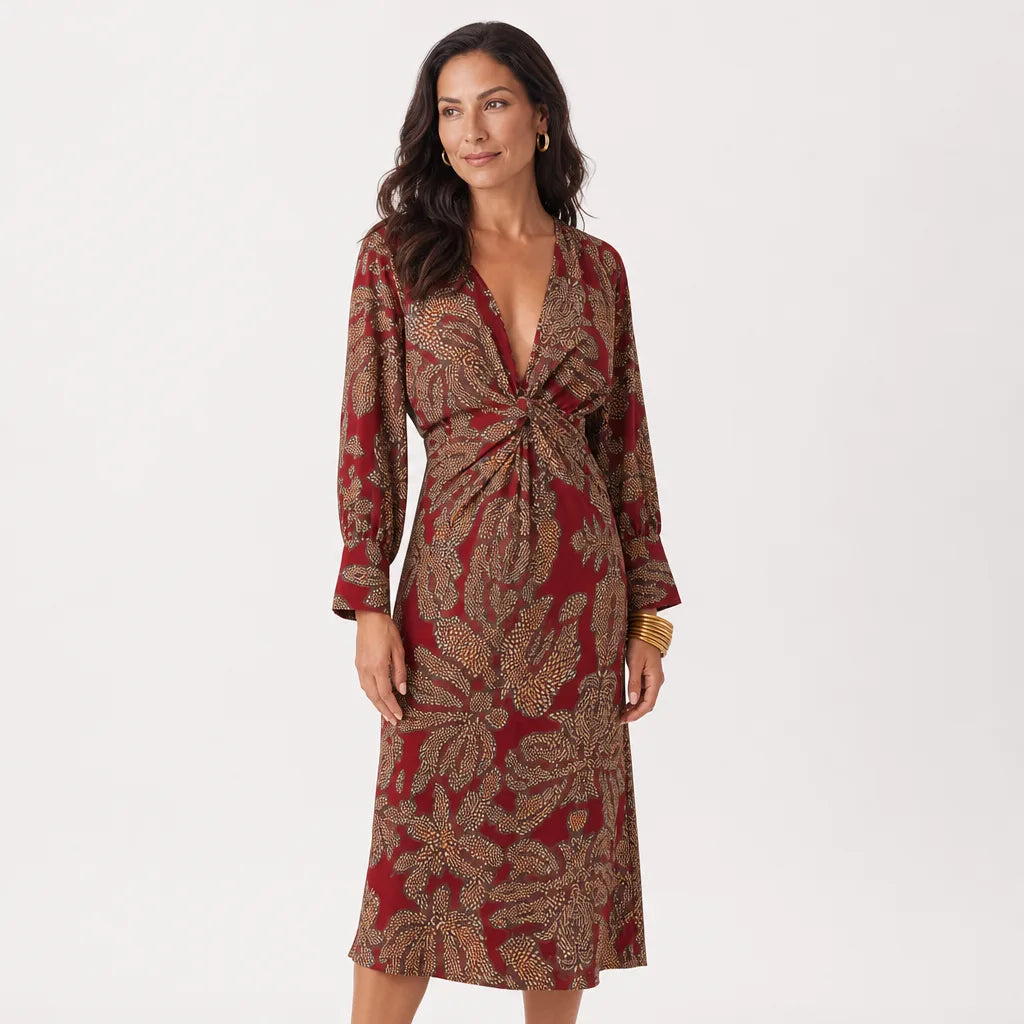 Women's Red Whitney Printed Midi Dress