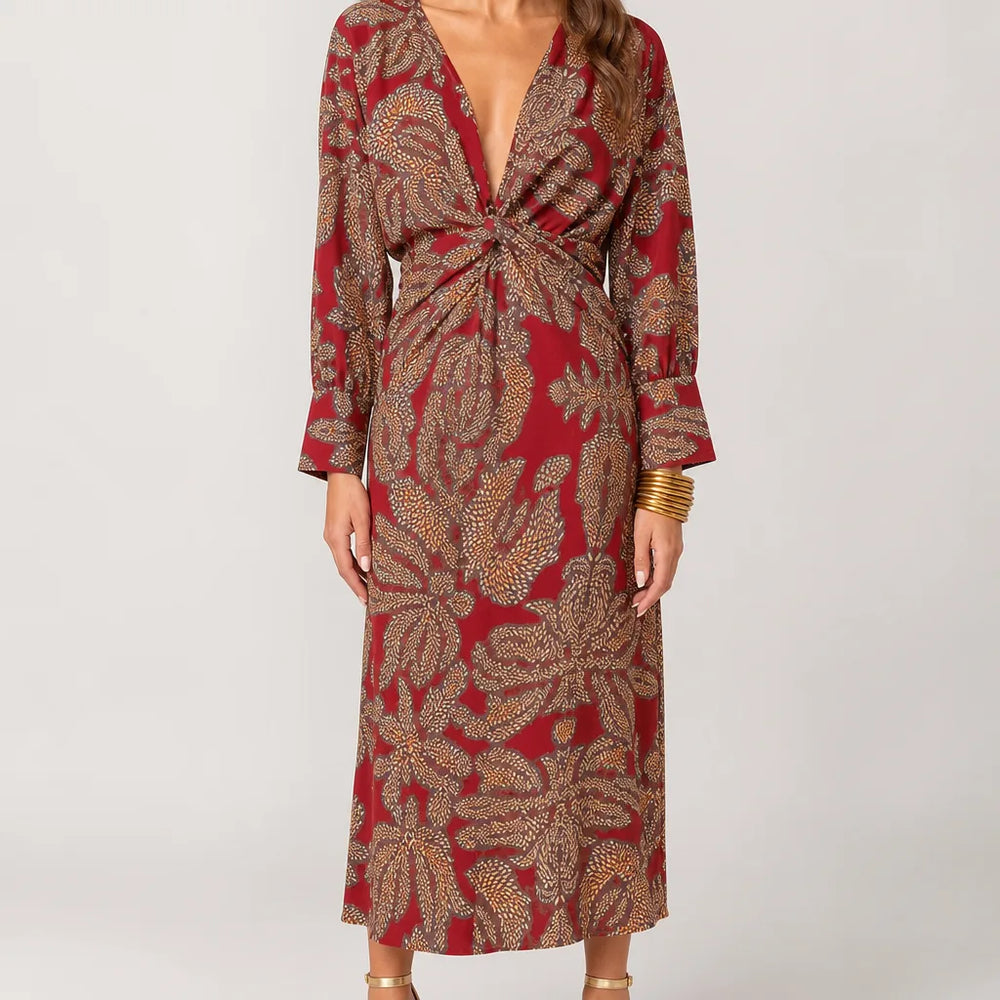 Marielle | Women's Fall Wrap Maxi Dress - Color:Red;Size:XS