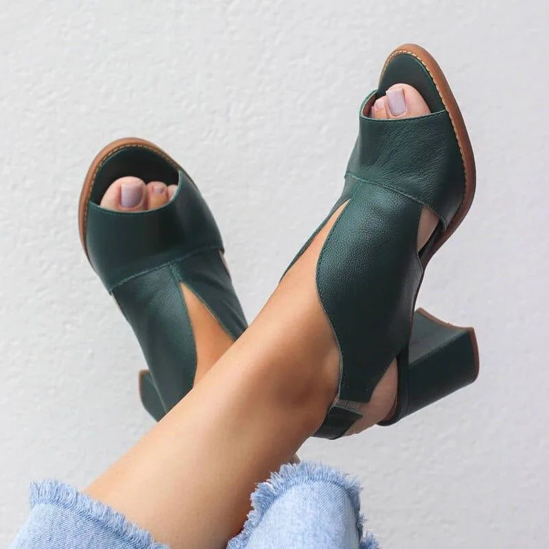 Marigold Peep Toe Heeled Sandals - Color:Army Green;Size:35