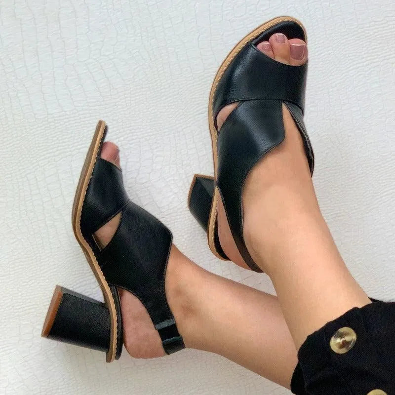 Marigold Peep Toe Heeled Sandals - Color:Black;Size:35