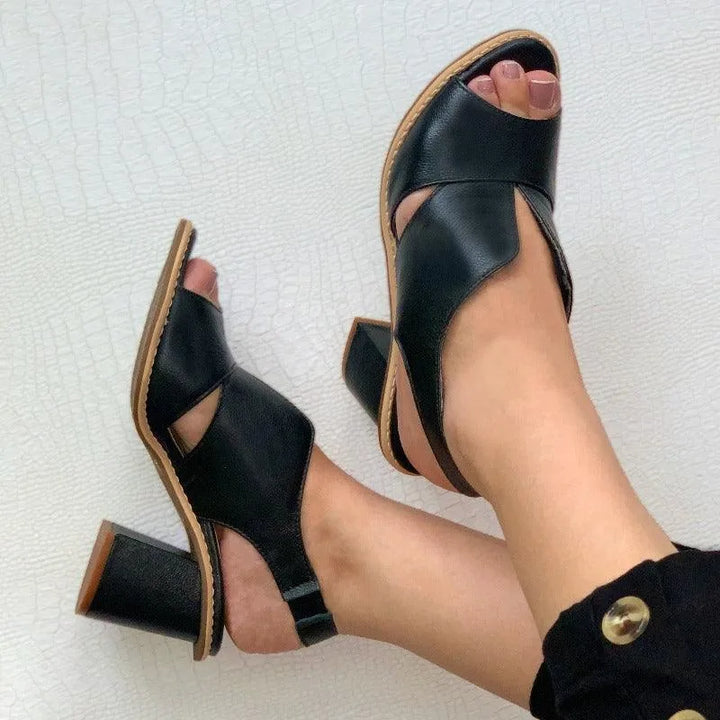 Marigold Peep Toe Heeled Sandals - Color:Black;Size:35