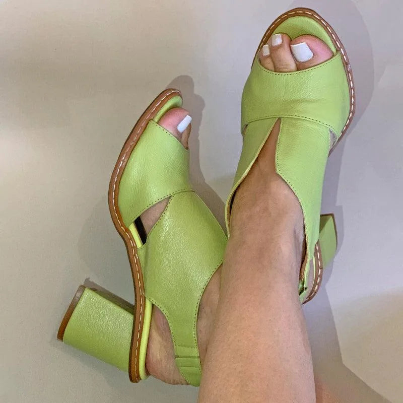 Marigold Peep Toe Heeled Sandals - Color:Lime Green;Size:35