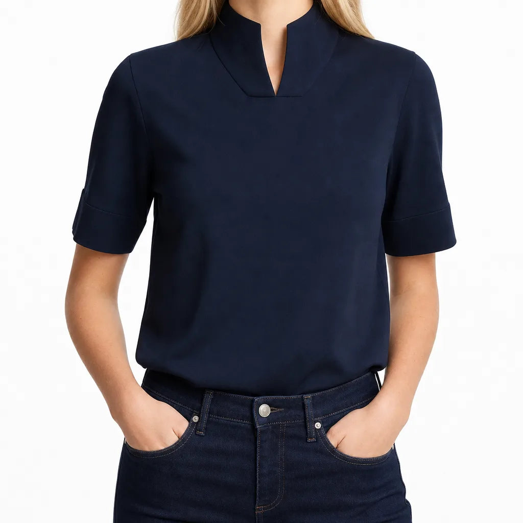 Marina Stand Collar Shirt - Color:Blue;Size:XS