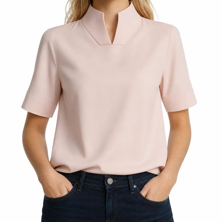Marina Stand Collar Shirt - Color:Pink;Size:XS