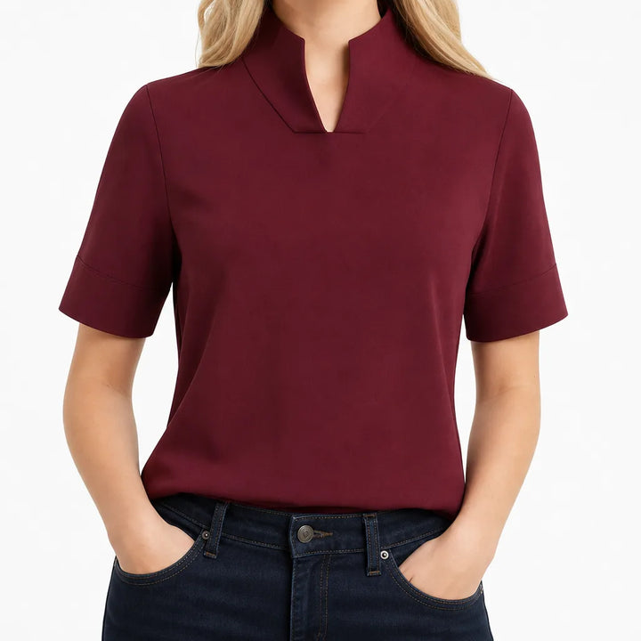 Marina Stand Collar Shirt - Color:Red;Size:XS