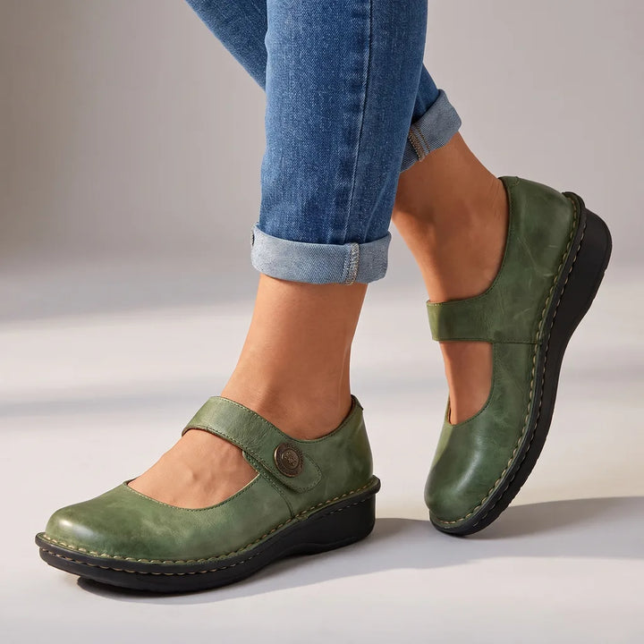 Marisela Strap Wedge Flats - Color:Green;Size:35