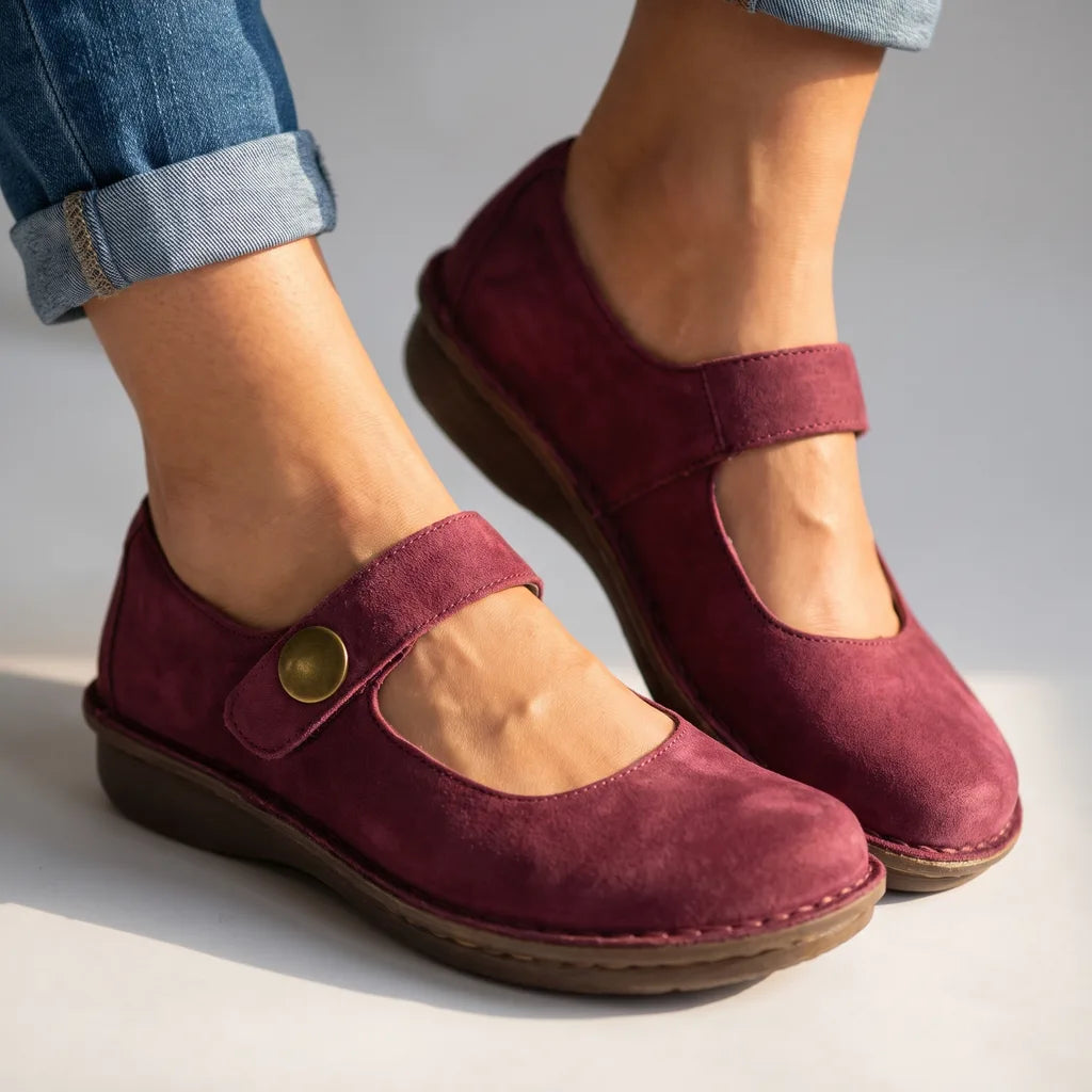 Marisela Strap Wedge Flats - Color:Red;Size:35