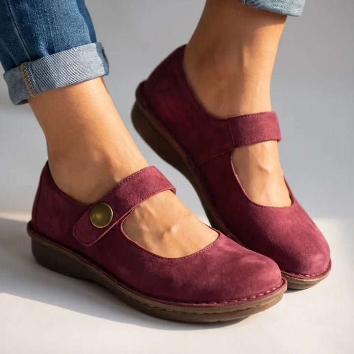 Marisela Strap Wedge Flats - Color:Red;Size:35