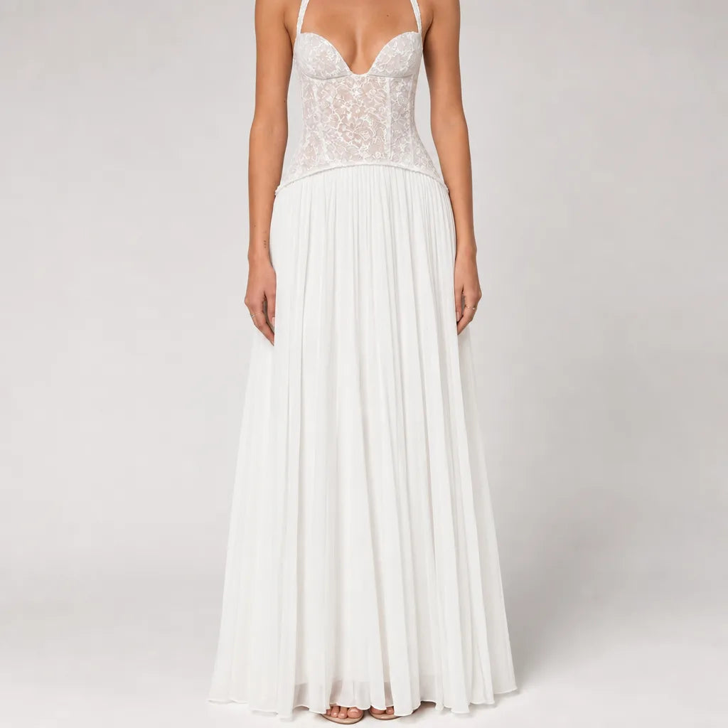 Marisol | Women's Homecoming Lace Maxi Dress - Color:White;Size:XXS