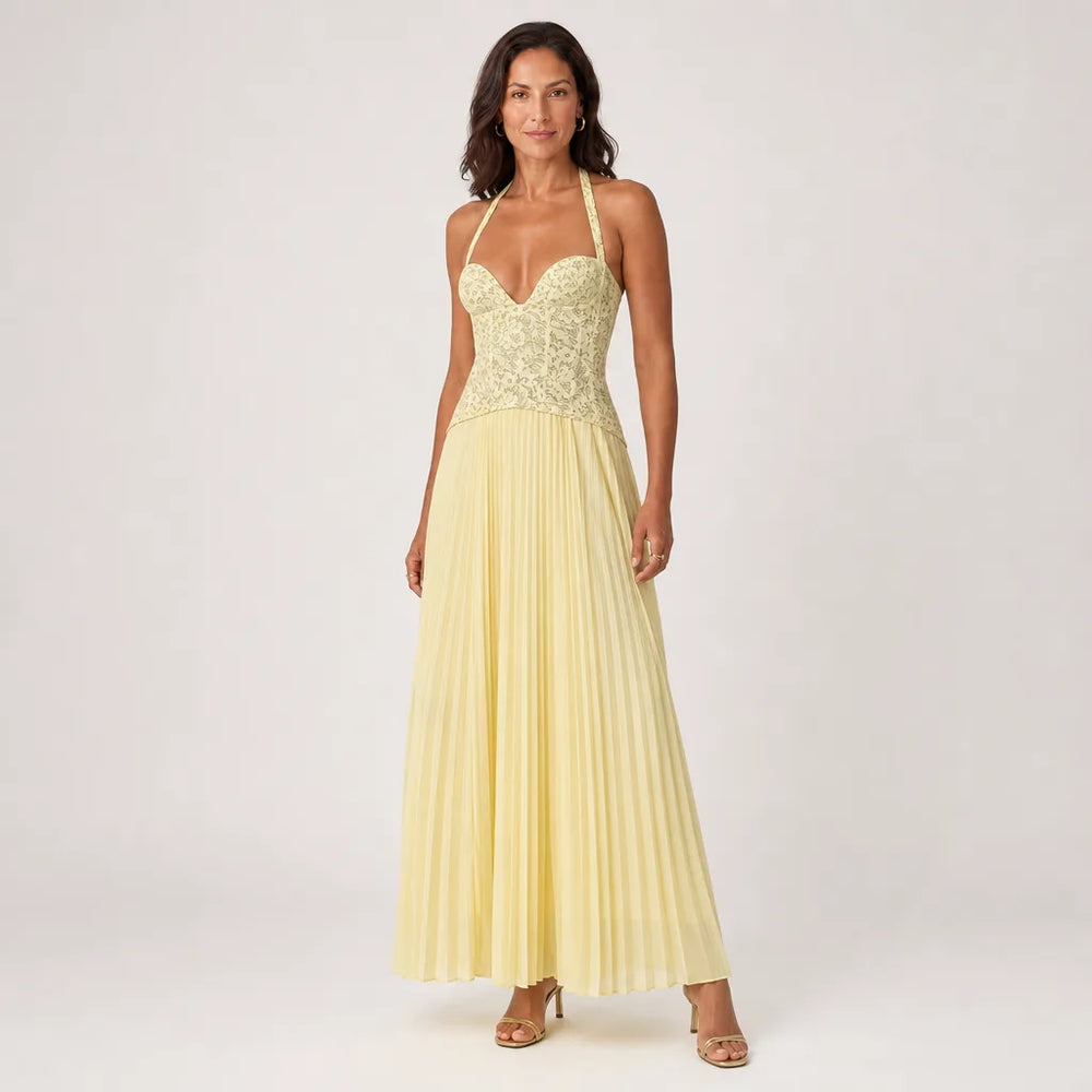 Women's Yellow Felix Halter Maxi Dress