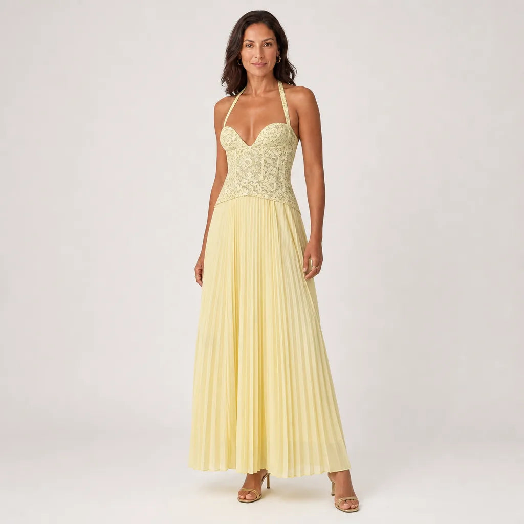 Women's Yellow Felix Halter Maxi Dress
