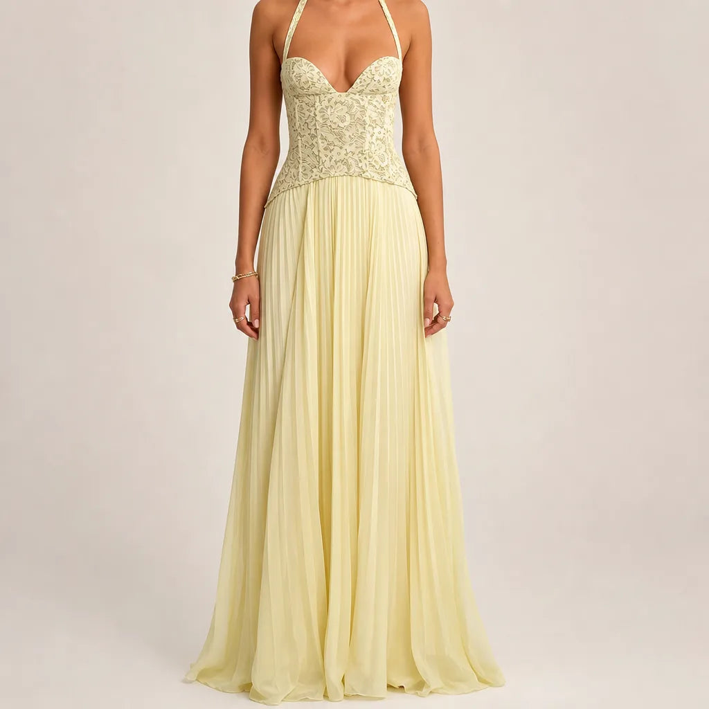 Marisol | Women's Homecoming Lace Maxi Dress - Color:Yellow;Size:XXS