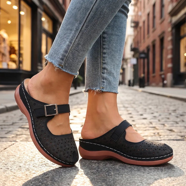 Women's Black Franklin Closed Toe Wedge Sandals