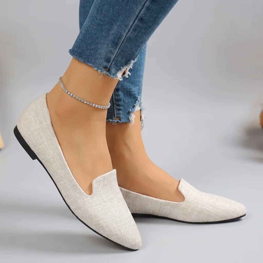 Marlena Slip-On Flats - Color:Beige;Size:36