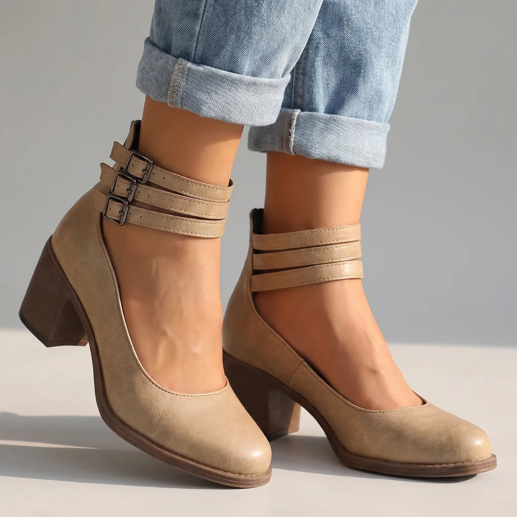 Marlow | Women's Fall Ankle Strap Boots - Color:Beige;Size:36