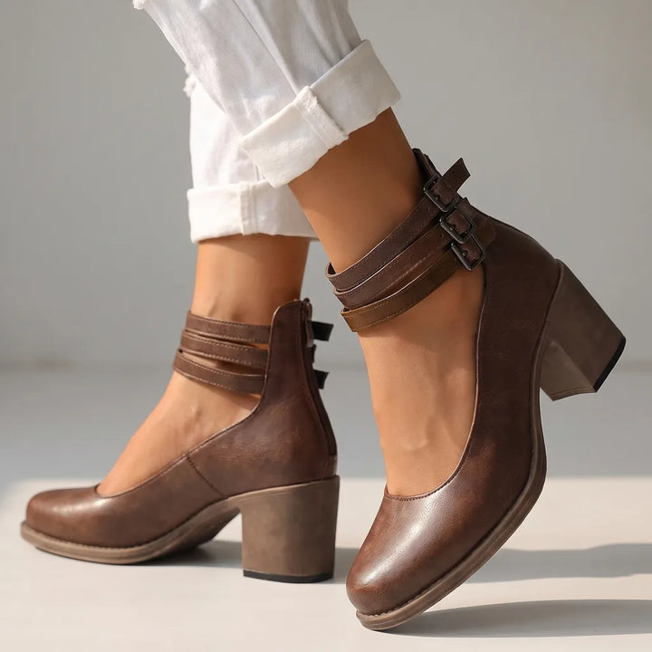 Marlow | Women's Fall Ankle Strap Boots - Color:Brown;Size:36