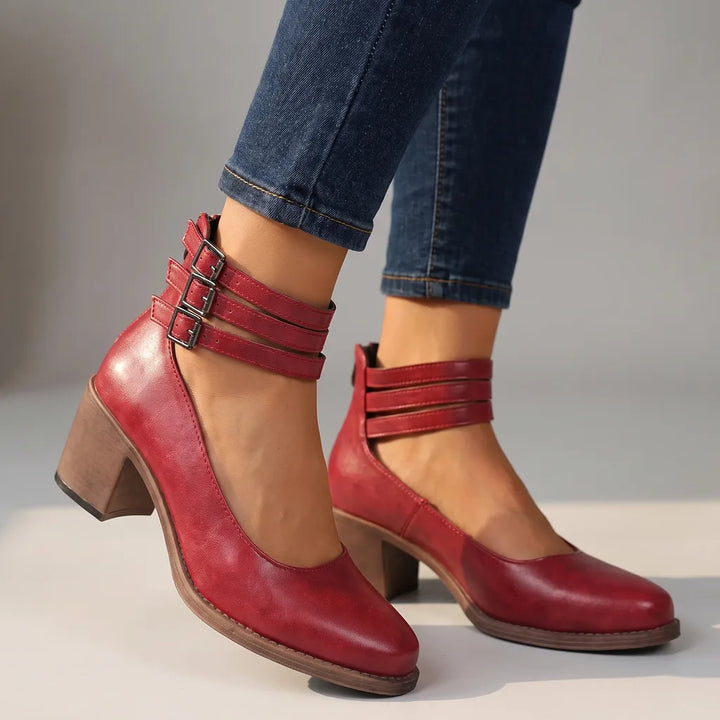 Marlow | Women's Fall Ankle Strap Boots - Color:Red;Size:36