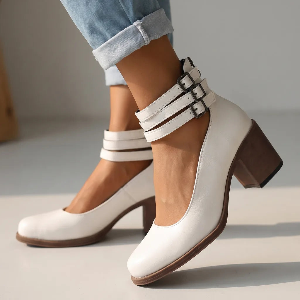 Marlow | Women's Fall Ankle Strap Boots - Color:White;Size:36
