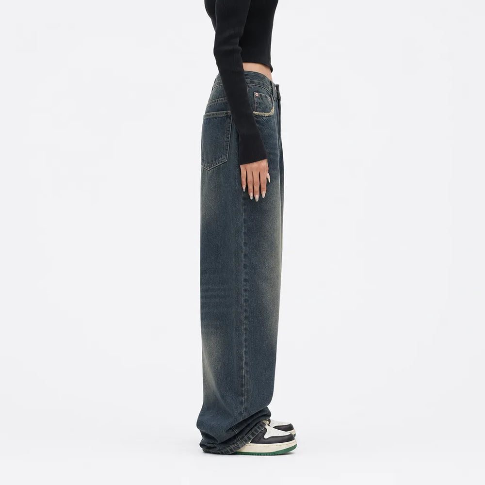 Women's Blue Bedford Cotton Wide Leg Jeans