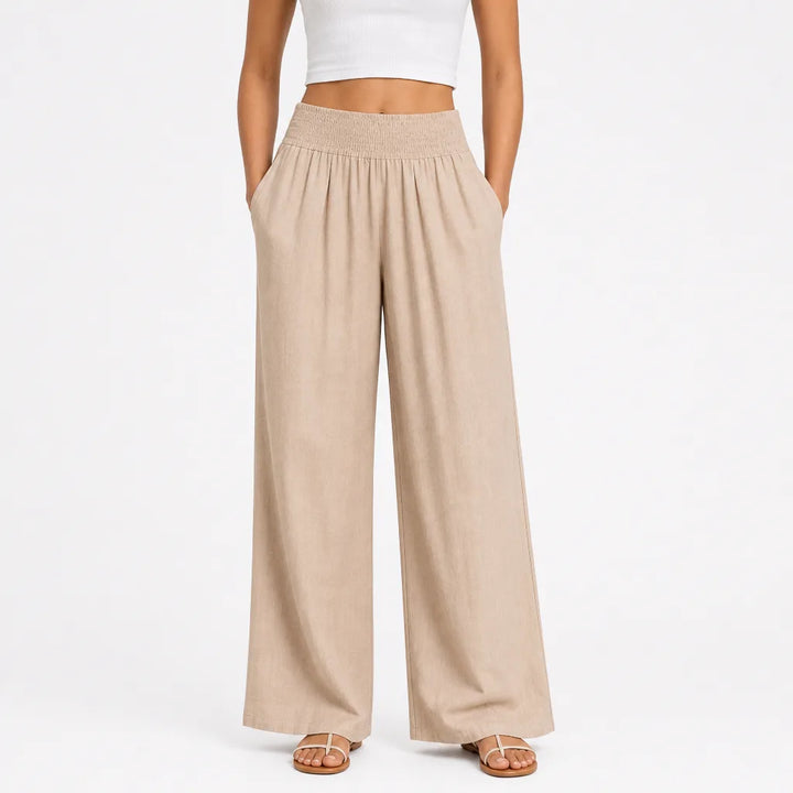 Marlowe High-Waist Palazzo Pants - Color:Beige;Size:XS