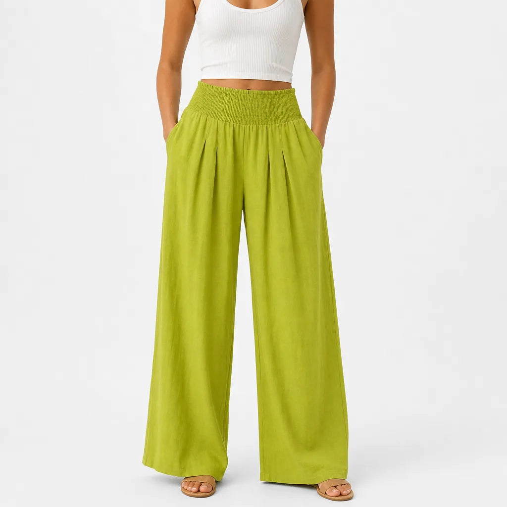 Marlowe High-Waist Palazzo Pants - Color:Green;Size:XS