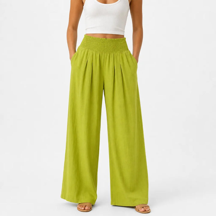 Marlowe High-Waist Palazzo Pants - Color:Green;Size:XS