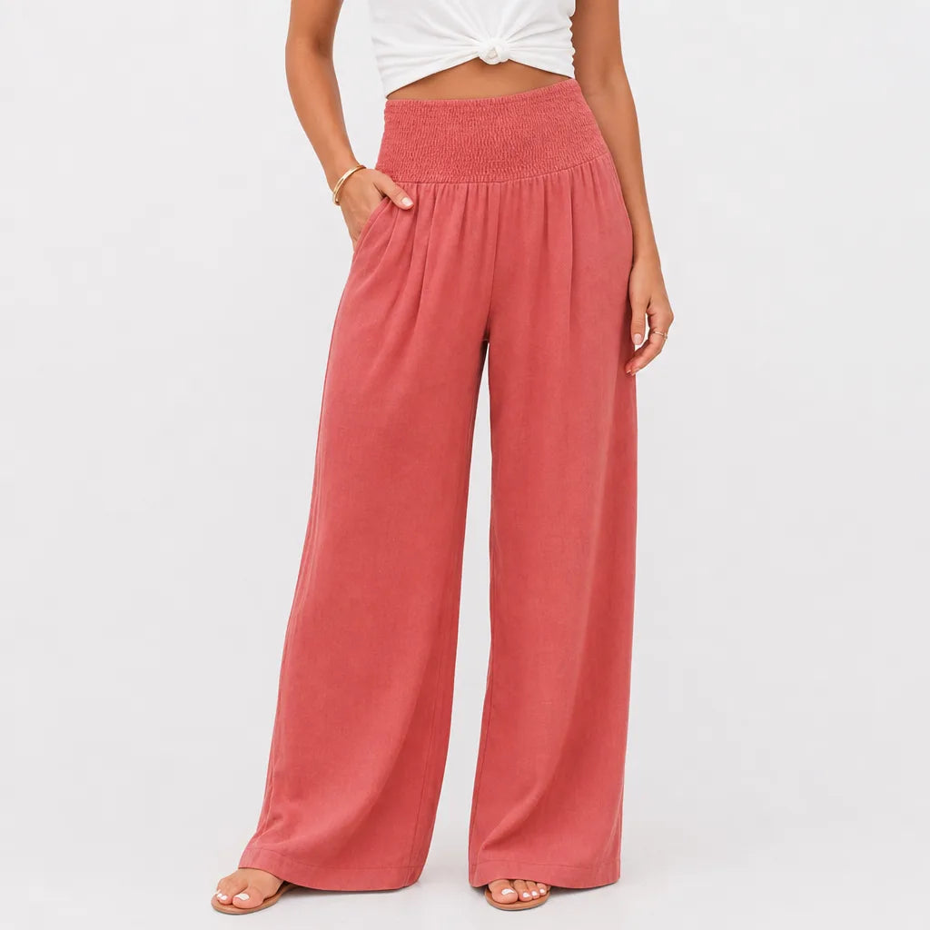 Marlowe High-Waist Palazzo Pants - Color:Rose Red;Size:XS