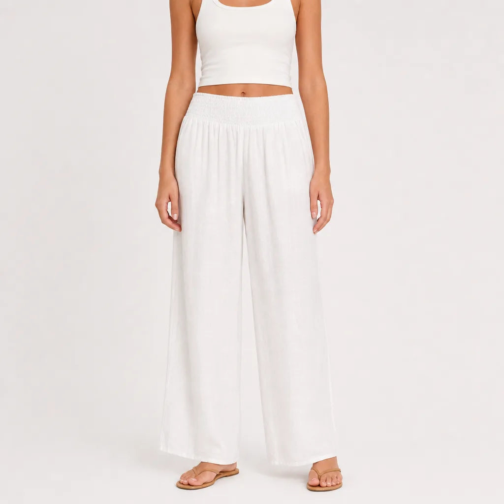Marlowe High-Waist Palazzo Pants - Color:White;Size:XS