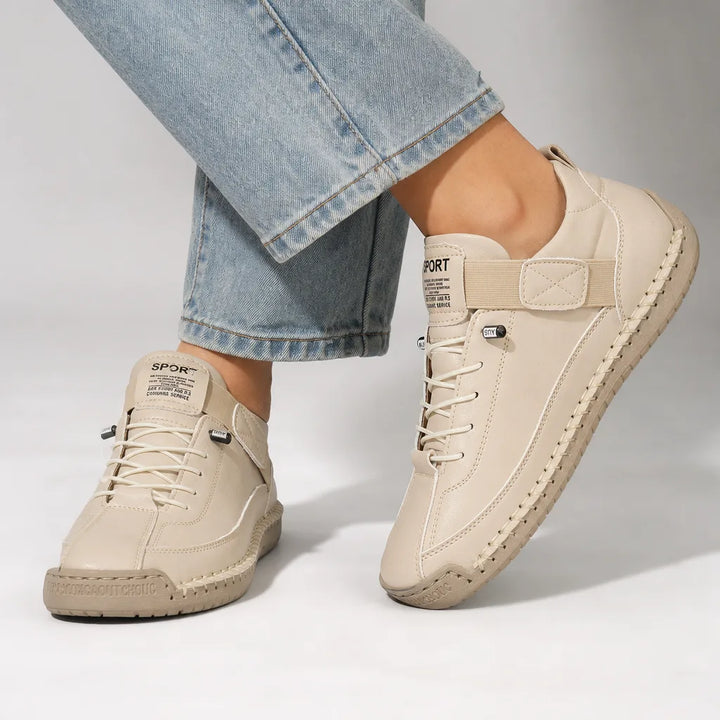 Marlowe Stitched Casual Sneakers - Color:Beige;Size:35