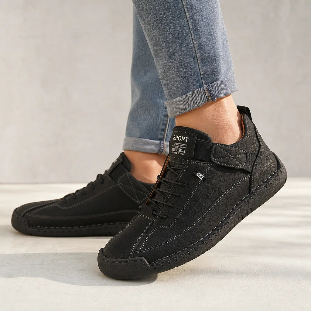 Marlowe Stitched Casual Sneakers - Color:Black;Size:35