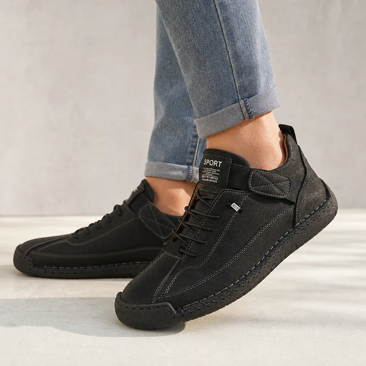 Marlowe Stitched Casual Sneakers - Color:Black;Size:35