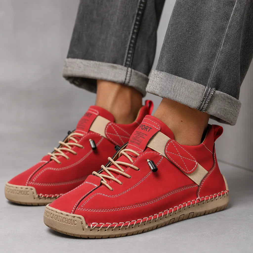 Marlowe Stitched Casual Sneakers - Color:Red;Size:35