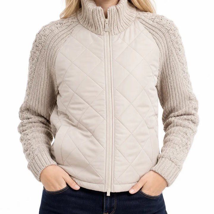 Marlowe | Womens Cropped Fall Puffer Jacket - Color:Beige;Size:XS