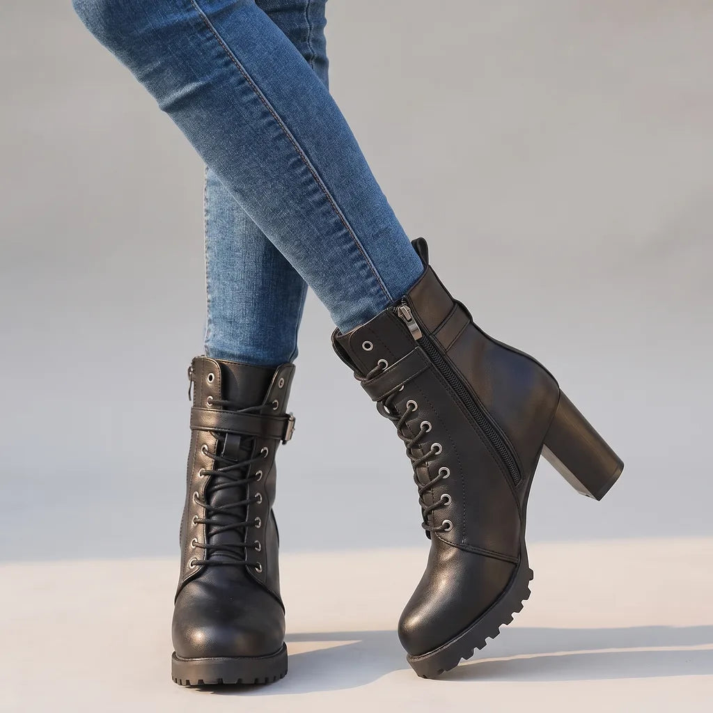 Marnie | Women's Orthopedic Lace-Up Ankle Boots  - Color:Black;Size:35