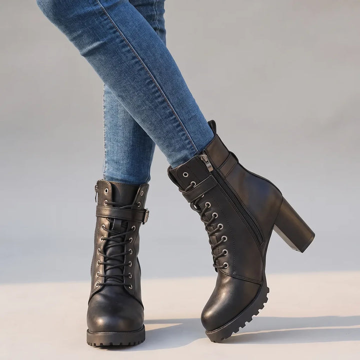 Marnie | Women's Orthopedic Lace-Up Ankle Boots  - Color:Black;Size:35