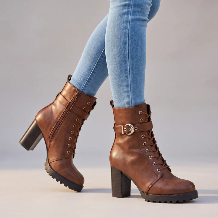 Marnie | Women's Orthopedic Lace-Up Ankle Boots  - Color:Brown;Size:35