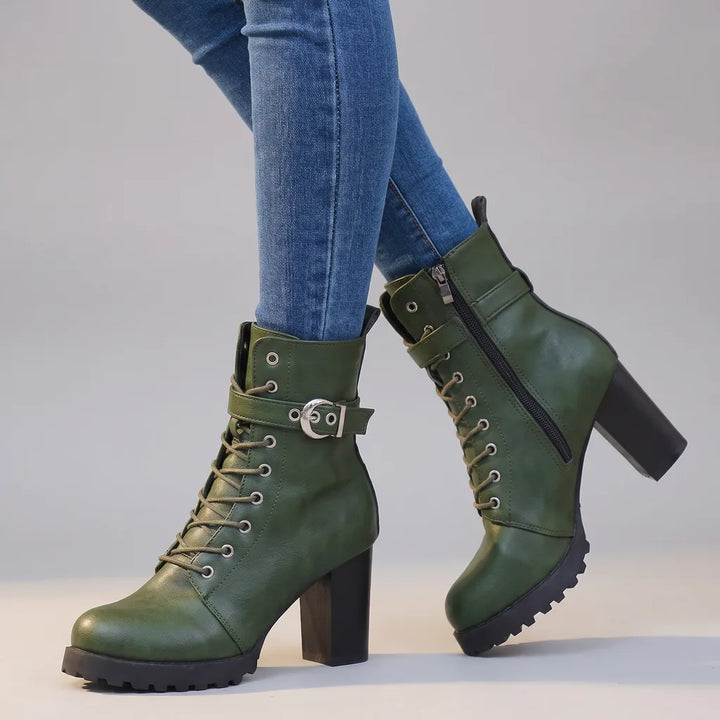 Marnie | Women's Orthopedic Lace-Up Ankle Boots  - Color:Green;Size:35