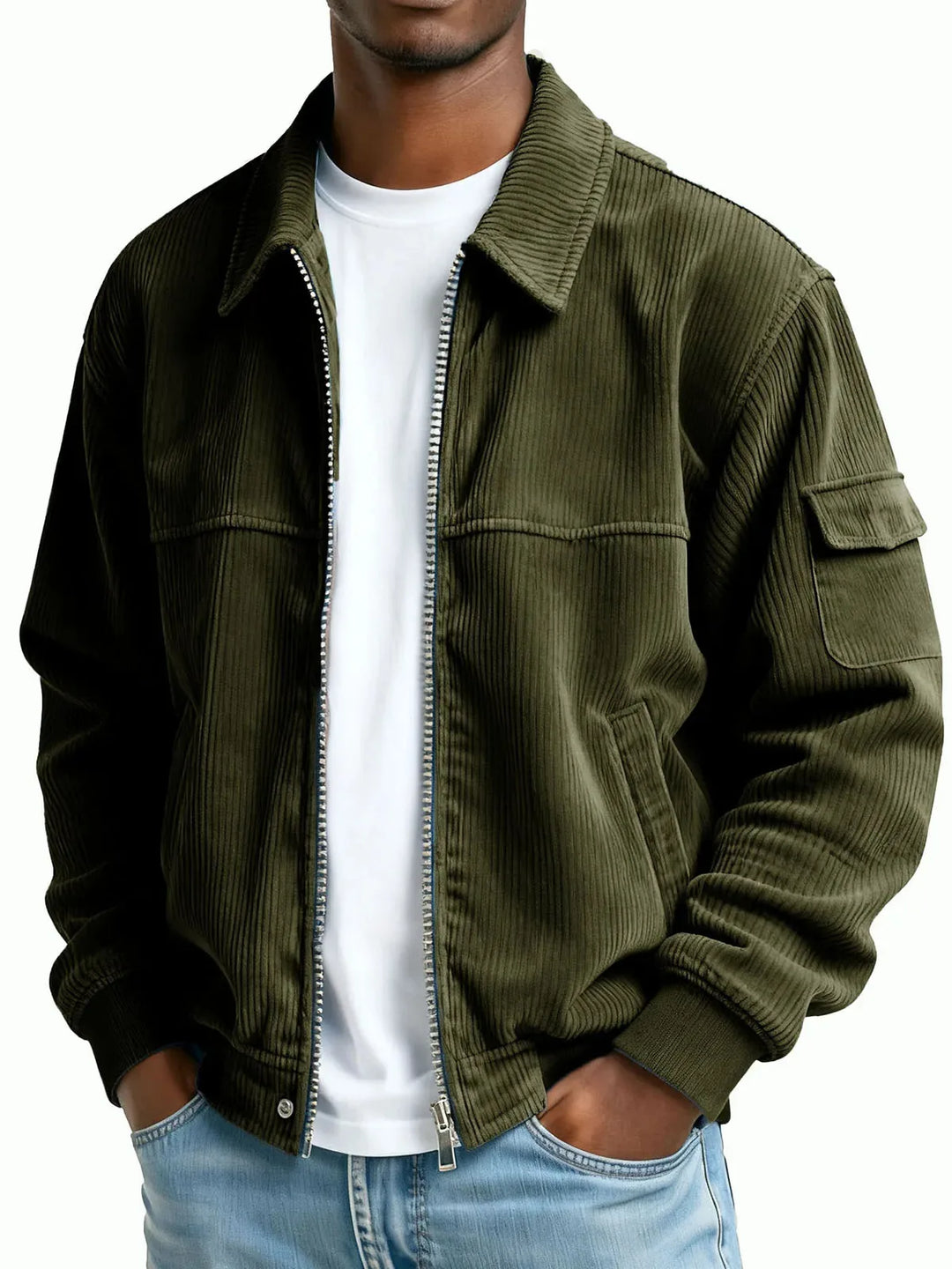 Marshall | Men's Corduroy Textured Jacket - Color:Dark Green;Size:XS
