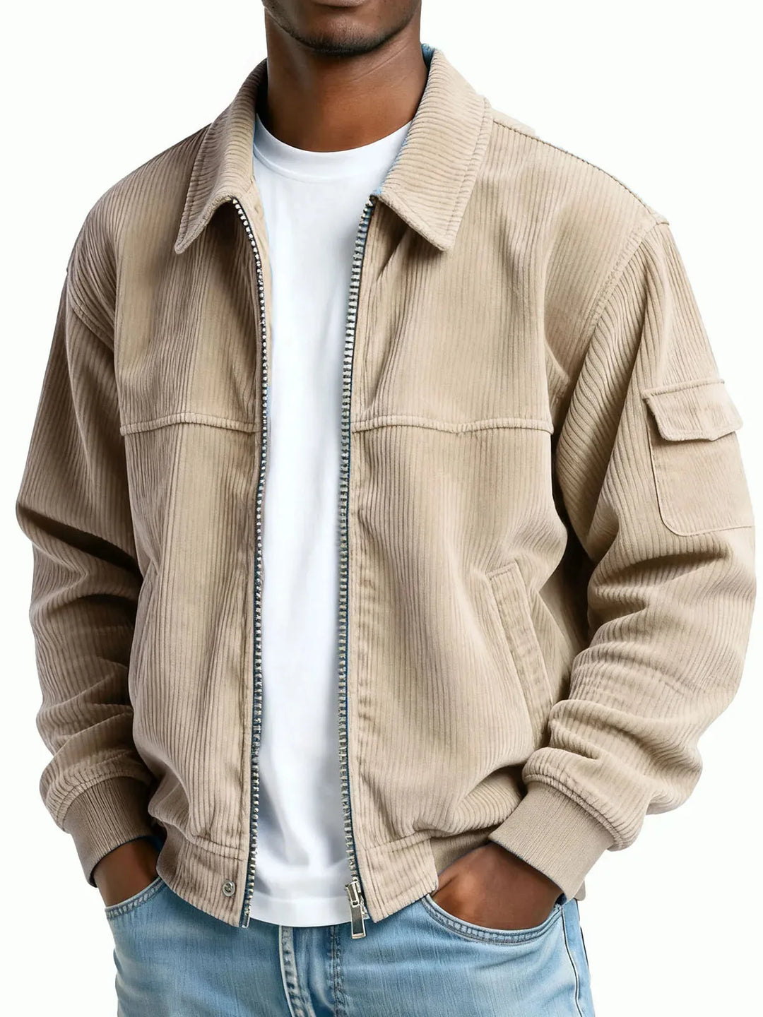 Marshall | Men's Corduroy Textured Jacket - Color:Khaki;Size:XS